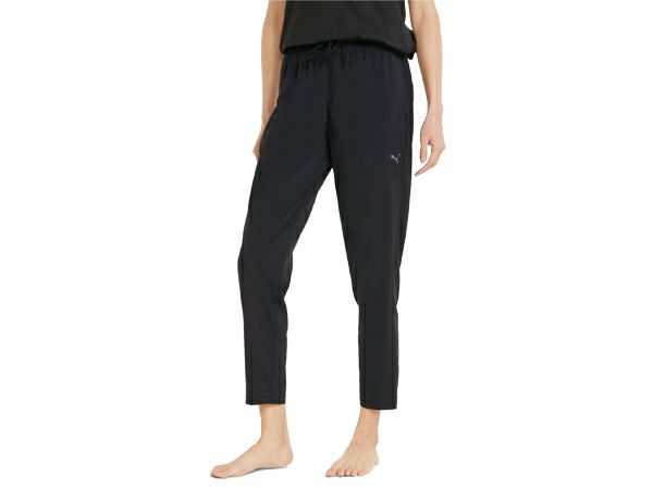 プーマPUMAスタジオテーパードウーブンパンツレディースブラック黒スポーツフィットネスロングパンツ521923-01