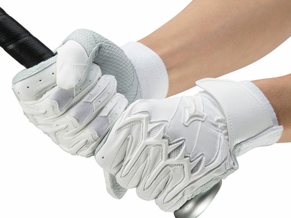 ミズノMIZUNOミズノプロシリコンパワーアークLIW-Leather(両手用)高校野球ルール対応モデルホワイト白野球バッティング手袋両手1EJEH501-10/90