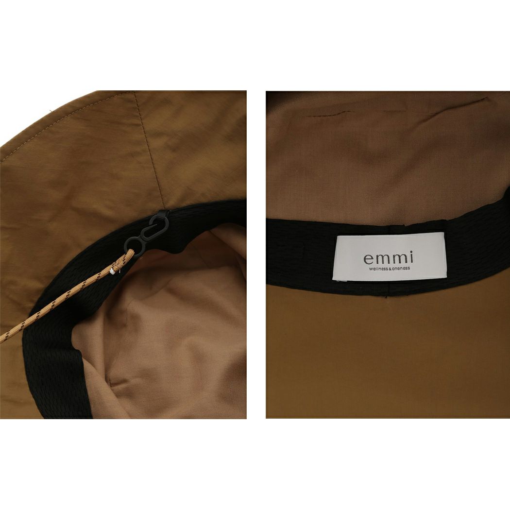 エミemmiemmiatelierミニマルバケットハットカーキチェックブラックカジュアル帽子バケハ13WGH231307