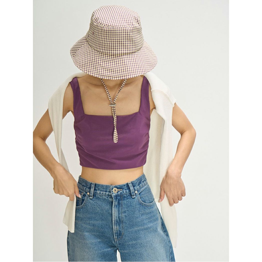 エミemmiemmiatelierミニマルバケットハットカーキチェックブラックカジュアル帽子バケハ13WGH231307