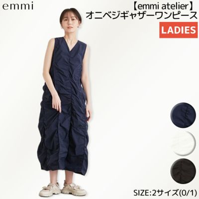 エミ emmi emmi atelier オニベジギャザーワンピース レディース 春 夏 ネイビー ホワイト ブラック カジュアル ワンピース ロング ワンピース ノースリーブ Vネック ロング丈 13WFO234010 アウトレット セール | スポーツマリオ公式通販サイト