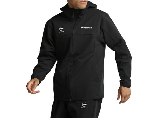 デサントDESCENTEHEATNAVIヒートナビソフトシェルバックロゴフルジップフーディーメンズ秋冬ブラック黒スポーツトレーニングパーカージャケットDMMWJF13-BK