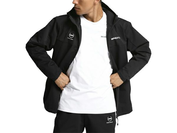 デサントDESCENTEHEATNAVIヒートナビソフトシェルバックロゴフルジップフーディーメンズ秋冬ブラック黒スポーツトレーニングパーカージャケットDMMWJF13-BK