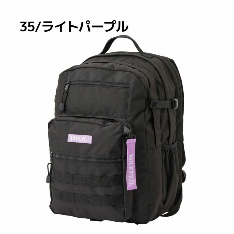 【新品未使用】MILKFED. ミルクフェド　ピンク　ライトパープル　リュック MILKFED.（ミルクフェド）の「EMBROIDERED BAR CANVAS FLAP