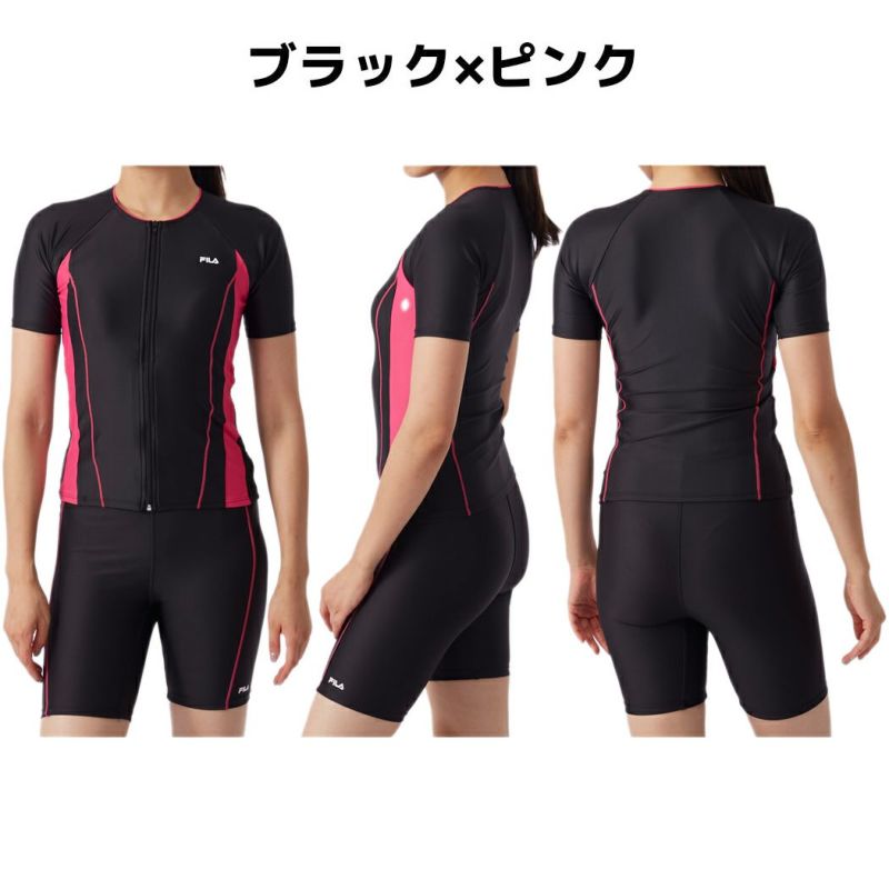 新品◇FILAフィラ・袖付切替フィットネス水着・13号L・ブルー×黒