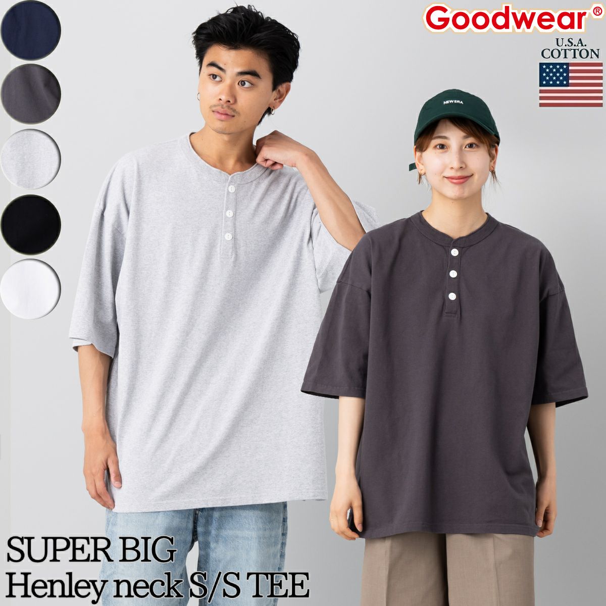 グッドウェア Goodwear USAコットン ヘンリーネックT メンズ
