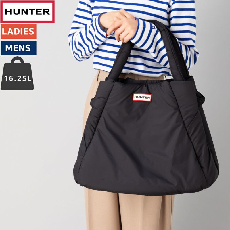 正規取扱販売店】ハンター HUNTER INTREPID PUFFER LARGE TOTE BAG イントレピッド パファー ラージ トートバック  16.25L メンズ レディース ブラック 耐水 カジュアル バッグ マグネット開閉 スナップ留め やわらかい パッド入りハンドル シンプル ロゴ  UBS2240CPE ...