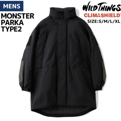 ワイルドシングス WILD THINGS MONSTER PARKA TYPE2 モンスターパーカータイプ2 メンズ 冬 ナイロン ブラック  カジュアル ウェア 中綿 アウター 撥水 ミドル丈 WT24101SN | スポーツマリオ公式通販サイト