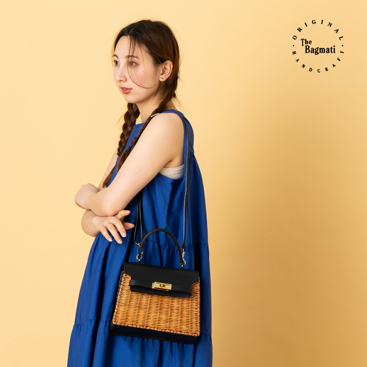 バグマティ BAGMATI ラタン×レザー スクエアハンドバッグ