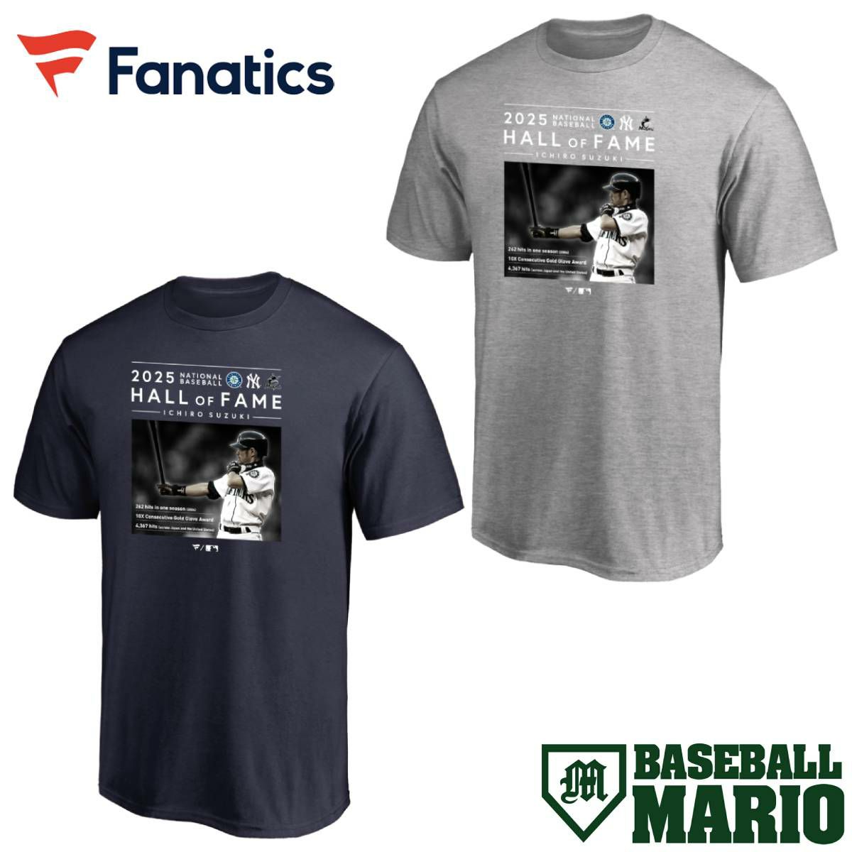 イチロー MLB殿堂入り記念Tシャツ HOF 半袖 ネイビー グレー