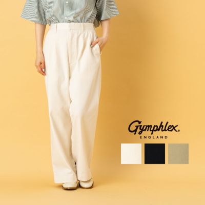 ジムフレックス GYMPHLEX 2プリーツワイドパンツ レディース オールシーズン チノパンツ ワイドストレートレッグ カジュアル パンツ トラッド グリフィン刺繍 軽量素材 透け感なし GY-E0261TQC