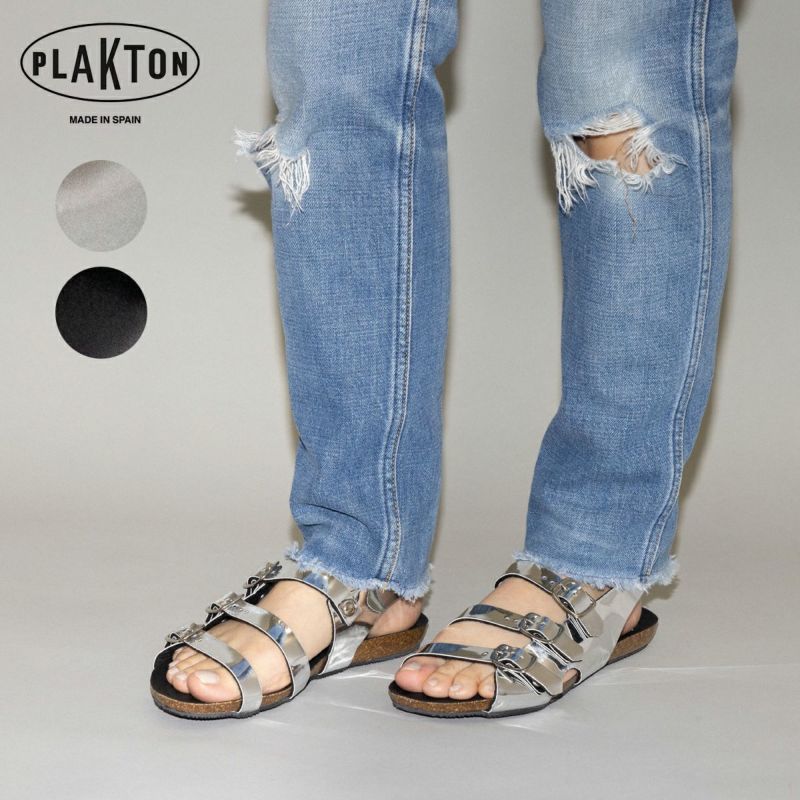ゲリラセール！PLAKTON ブラック ストラップサンダル プラクトン PLAKTON サンダル （BLACKメタリックシボ） -靴