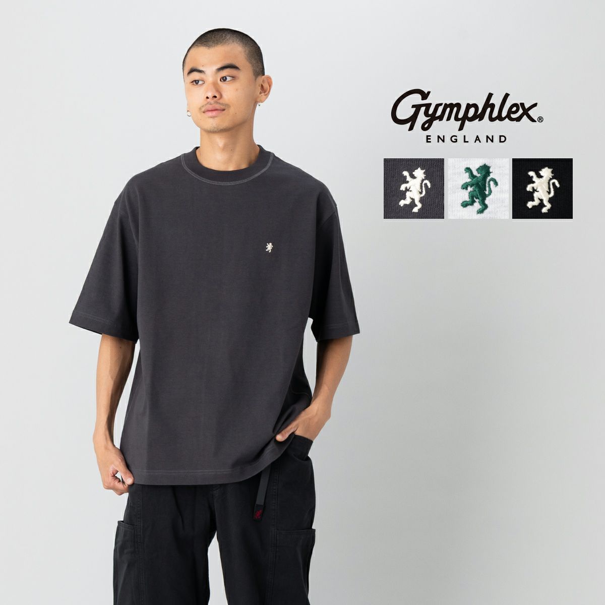 ジムフレックス GYMPHLEX クルーネックショートスリーブTシャツ メンズ コットン 綿 グレー ブラック カジュアル 半袖 ヘビーウェイトジャージー ボックスシルエット GY-C0390 ジムフレックス GYMPHLEX クルーネックショートスリーブTシャツ メンズ