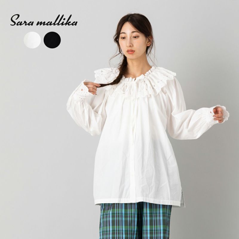 ▼23SS✨サラマリカ SARA MALLIKA コットンリネン レースブラウス Sara mallika サラマリカ ブラウス Cotton Border Gather Lace