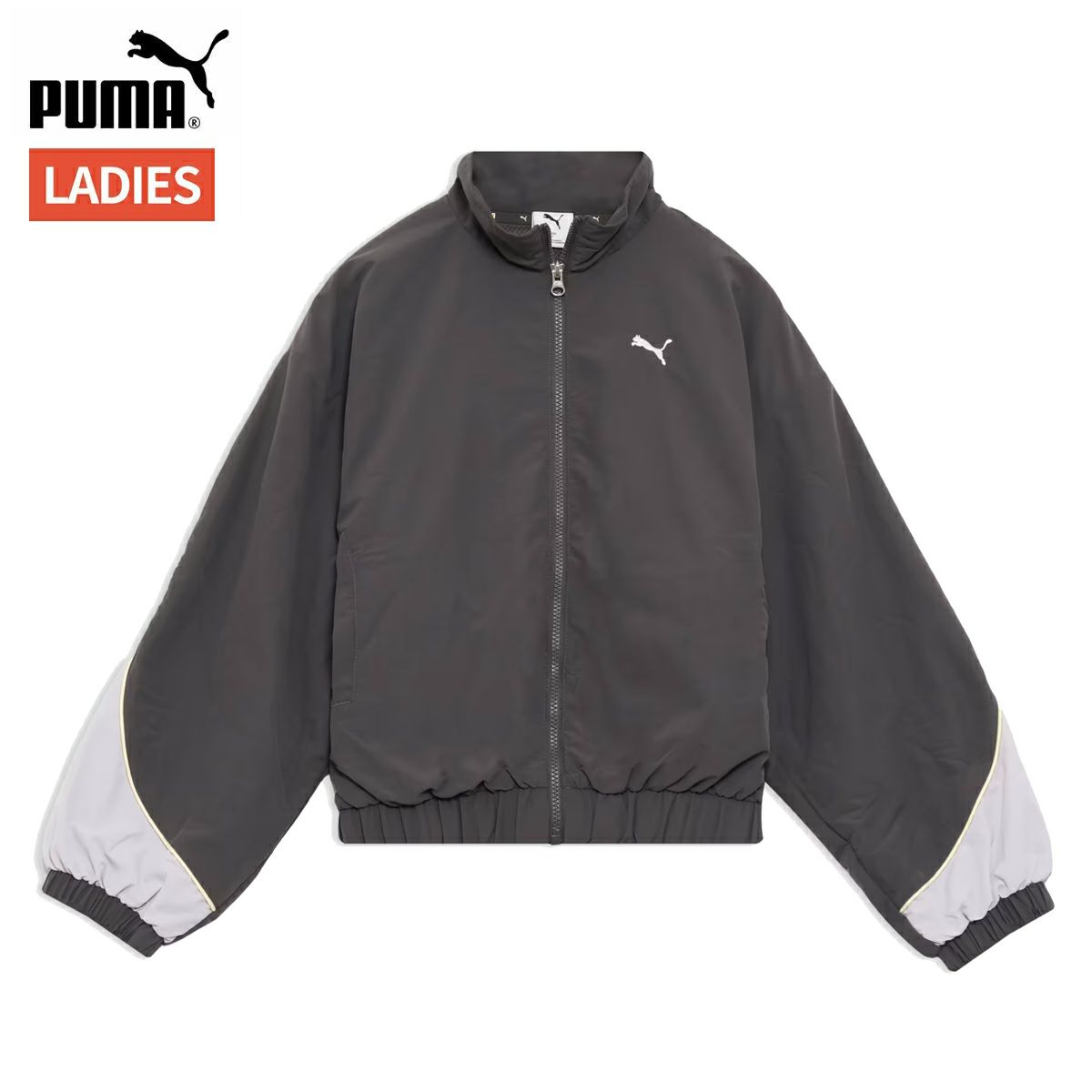 プーマ PUMA CORE HERITAGE コア ヘリテージ ラインド ウーブン ジャケット レディース グレー 灰色 スポーツ フィットネス フルジップ ジャケット 690171-44 プーマ コア ヘリテージ ラインド ウーブン ジャケット レディース
