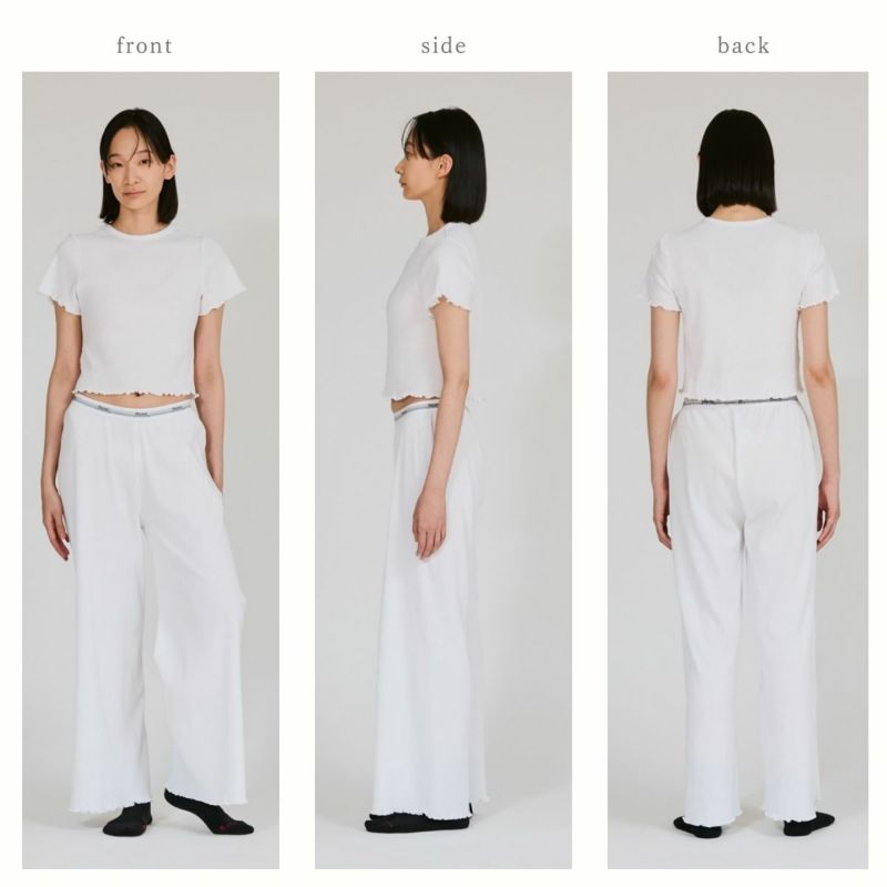 上下セット 百々千春 × Hanes ロングワイドパンツ クロップTシャツ Hanes ヘインズ クロップTシャツ by THE DODO JEAN レディース