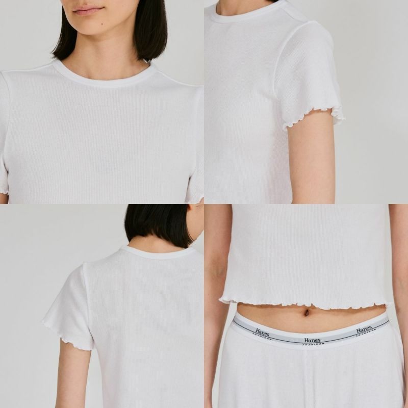 上下セット 百々千春 × Hanes ロングワイドパンツ クロップTシャツ Hanes ヘインズ クロップTシャツ by THE DODO JEAN レディース