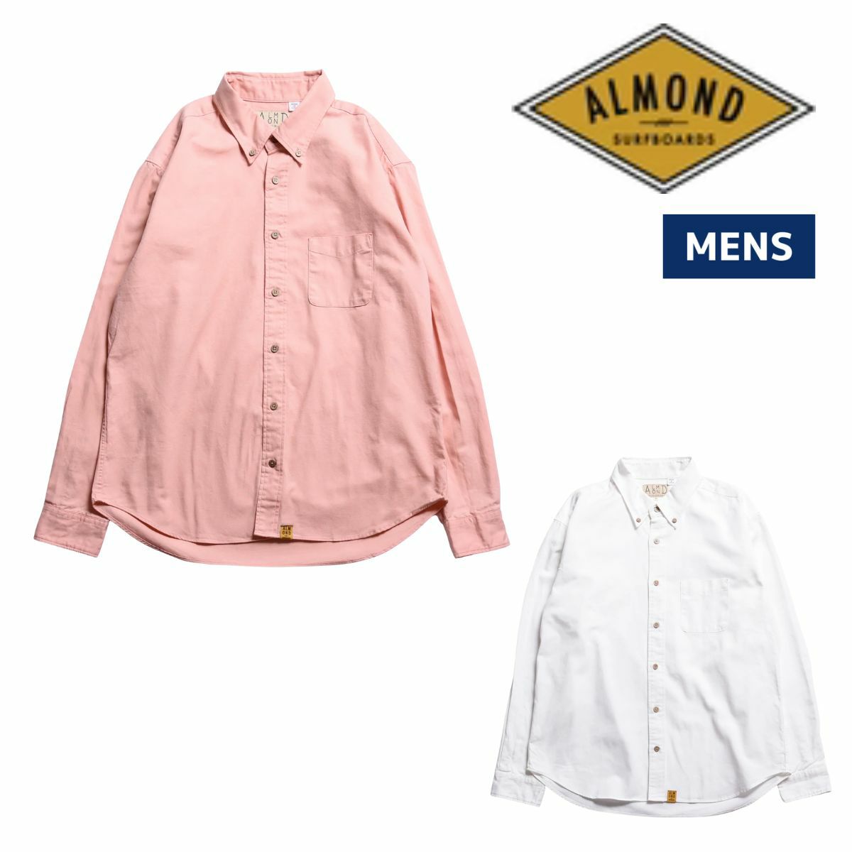アーモンドサーフボードデザイン Almond Surfboards＆Design OX WOVEN オックスウーブン メンズ ピンク ホワイト カジュアル シャツ HG6015 アーモンドサーフボードデザイン オックスウーブン メンズ Almond